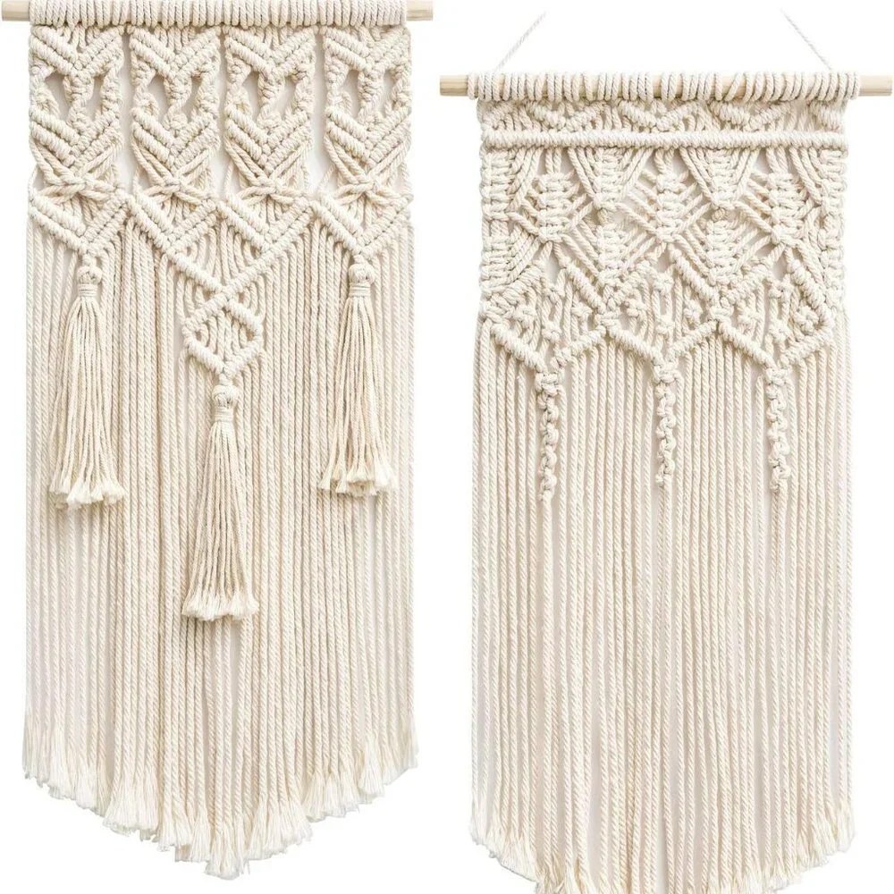 2 Macrame‎ Woven Wall Hanging Boho Chic Geometric Farmhouse Wall Decor Pair of 2